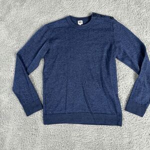 Kin John Lewis Men's Italian Merino Wool Sweater S Blue Crew Neck Accent Buttons